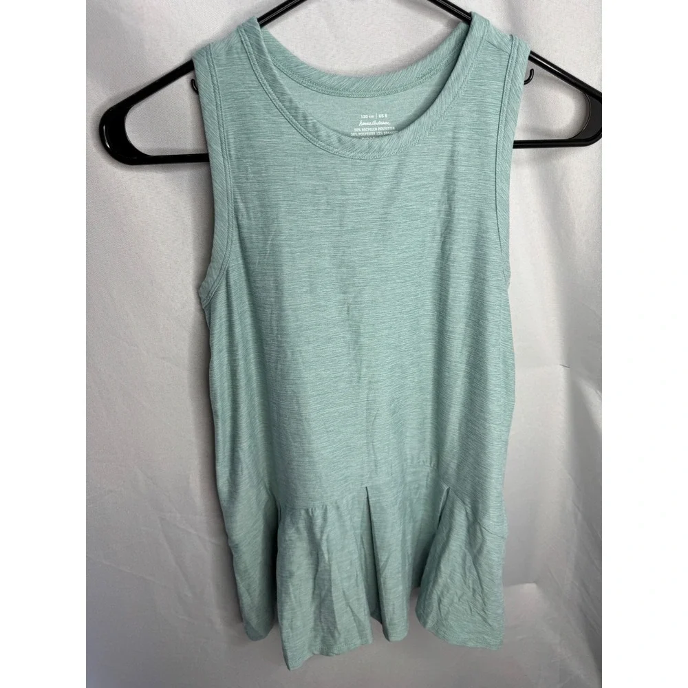 Hanna Andersson Girls Size 8 Green Space Dye Peplum Racerback Active Tank Top